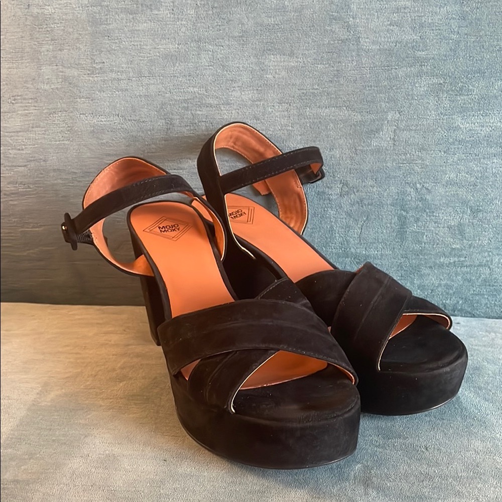 Mojo Moxy Black Suede Platform Heels – Size 10M